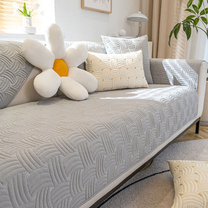 Luxurious Weave-Pattern Cotton Quilted Sectional Couch Cover