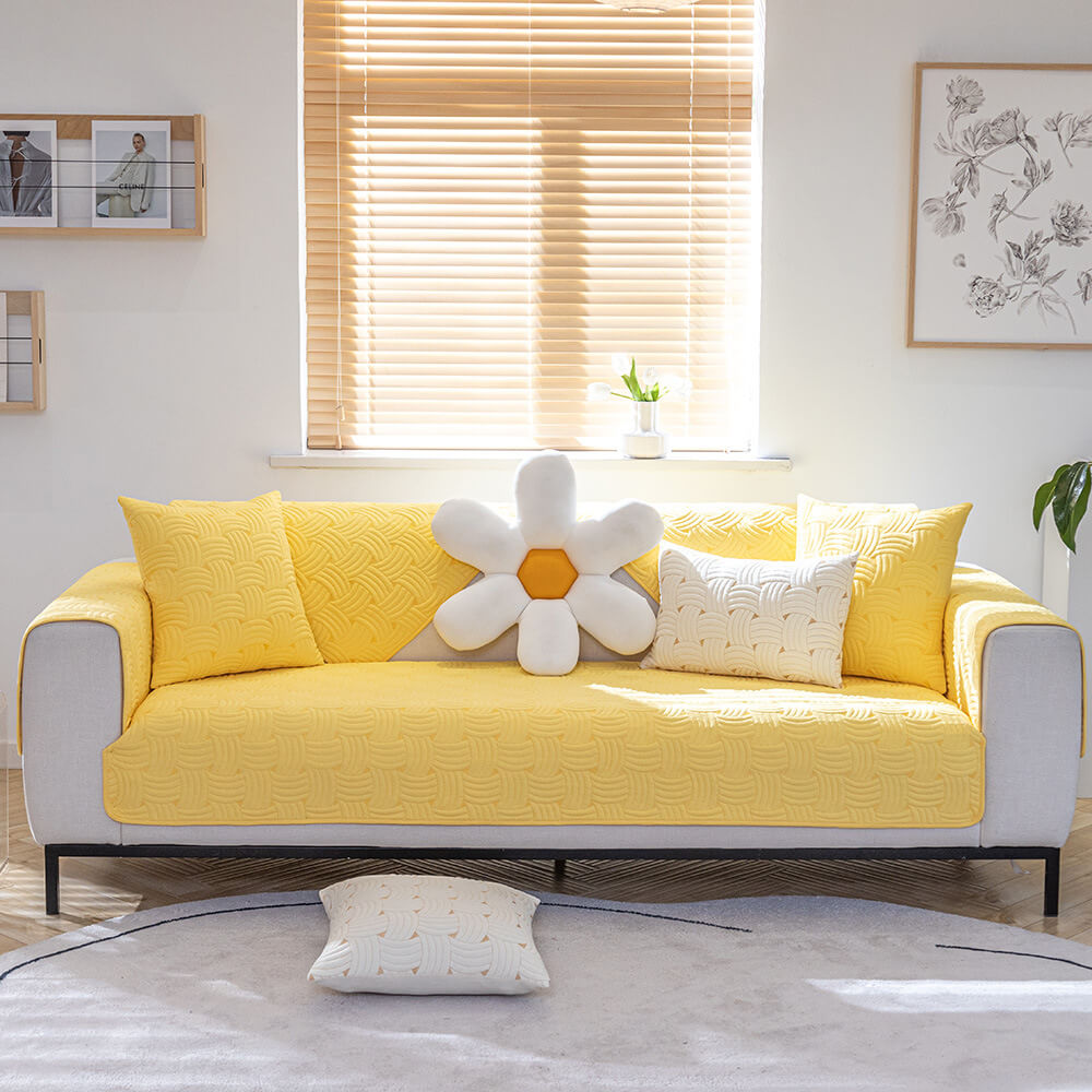 Luxurious Weave-Pattern Cotton Quilted Sectional Couch Cover