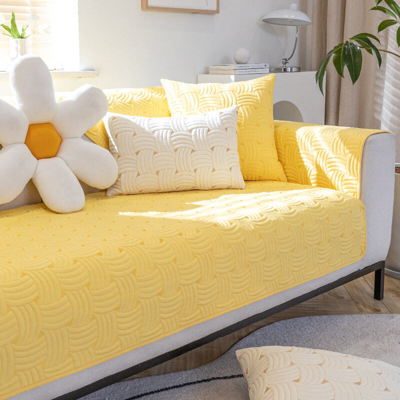 Luxurious Weave-Pattern Cotton Quilted Sectional Couch Cover