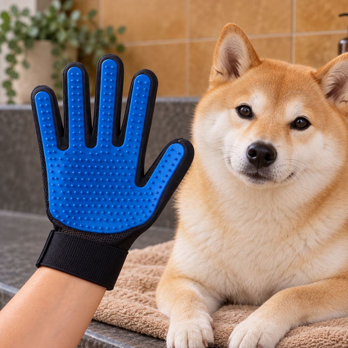 Gentle Five-Finger Grooming Glove for Effortless Deshedding