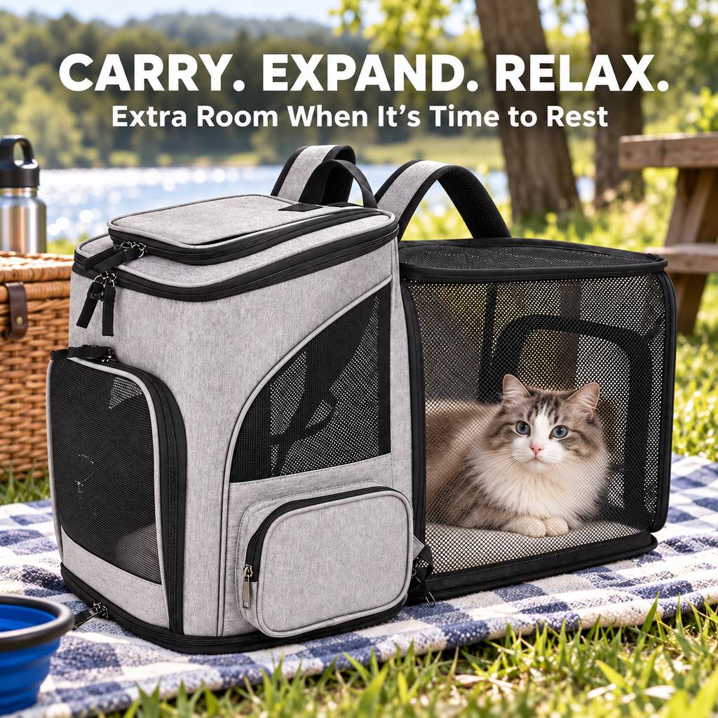Cat Backpack Carrier, Expandable for Cats & Small Dogs