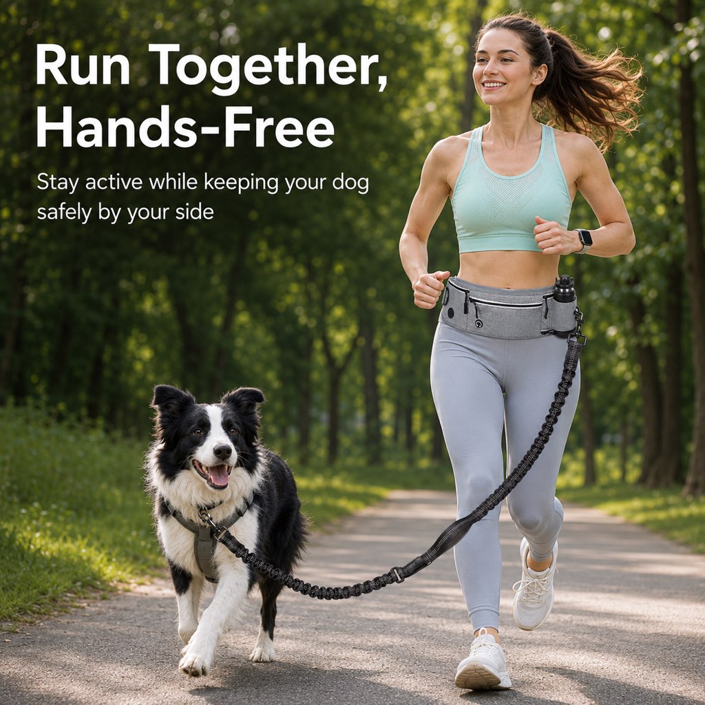Dog Running Leash, Hands-Free Waist Belt for Jogging & Hiking