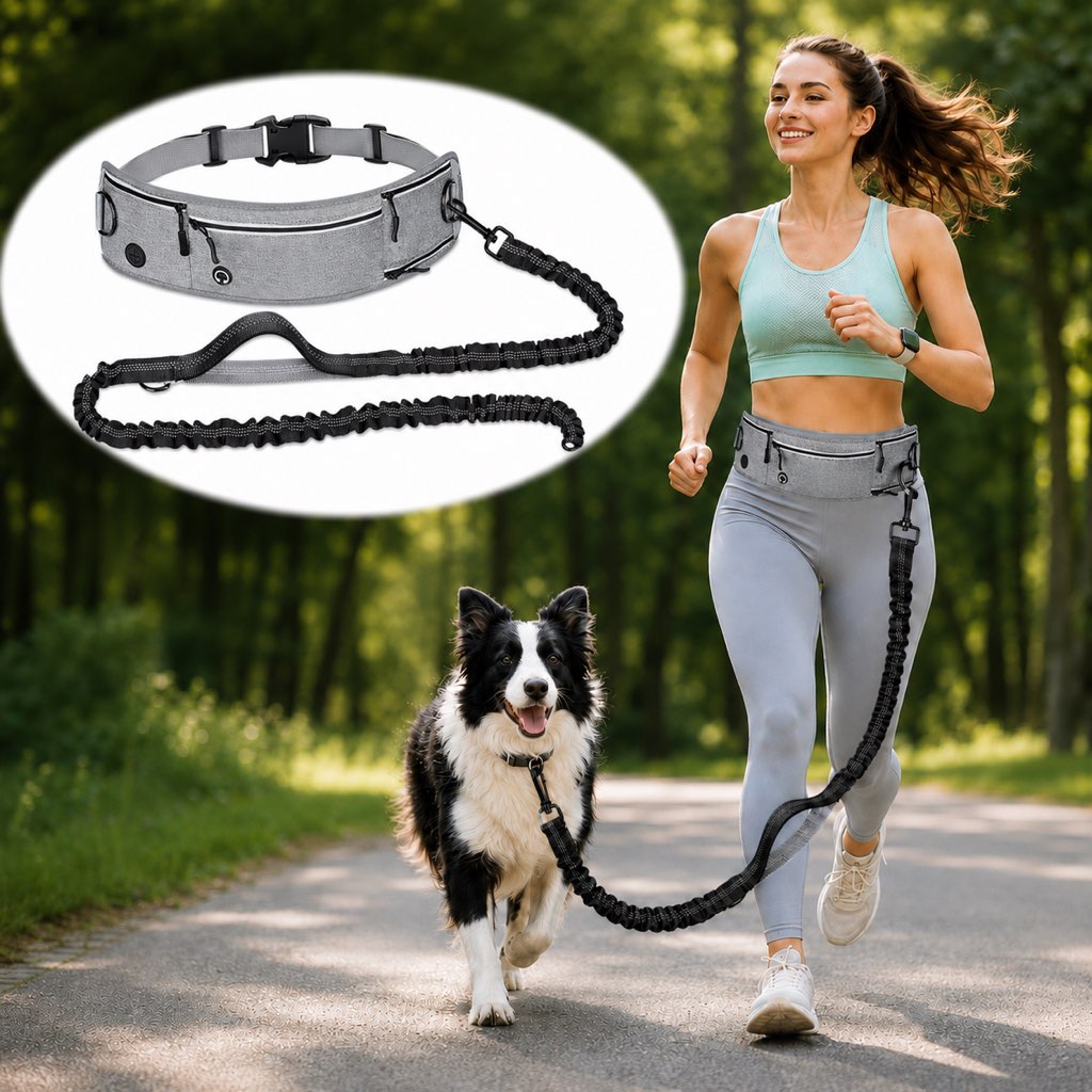 Dog Running Leash, Hands-Free Waist Belt for Jogging & Hiking
