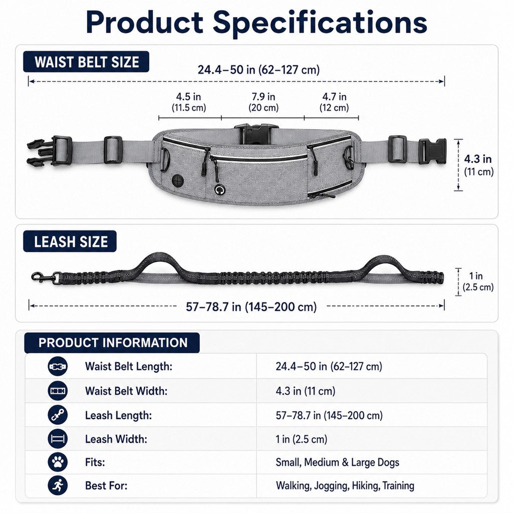 Dog Running Leash, Hands-Free Waist Belt for Jogging & Hiking