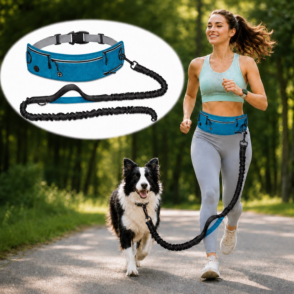Dog Running Leash, Hands-Free Waist Belt for Jogging & Hiking