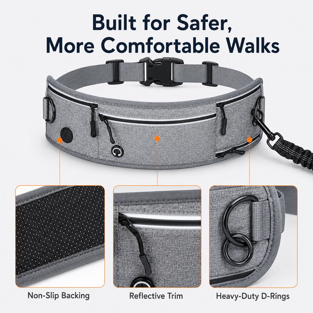 Dog Running Leash, Hands-Free Waist Belt for Jogging & Hiking