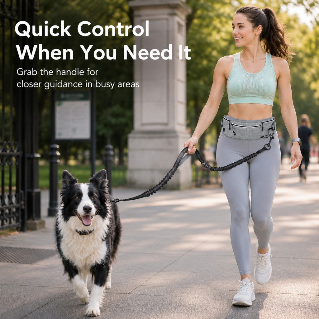 Dog Running Leash, Hands-Free Waist Belt for Jogging & Hiking