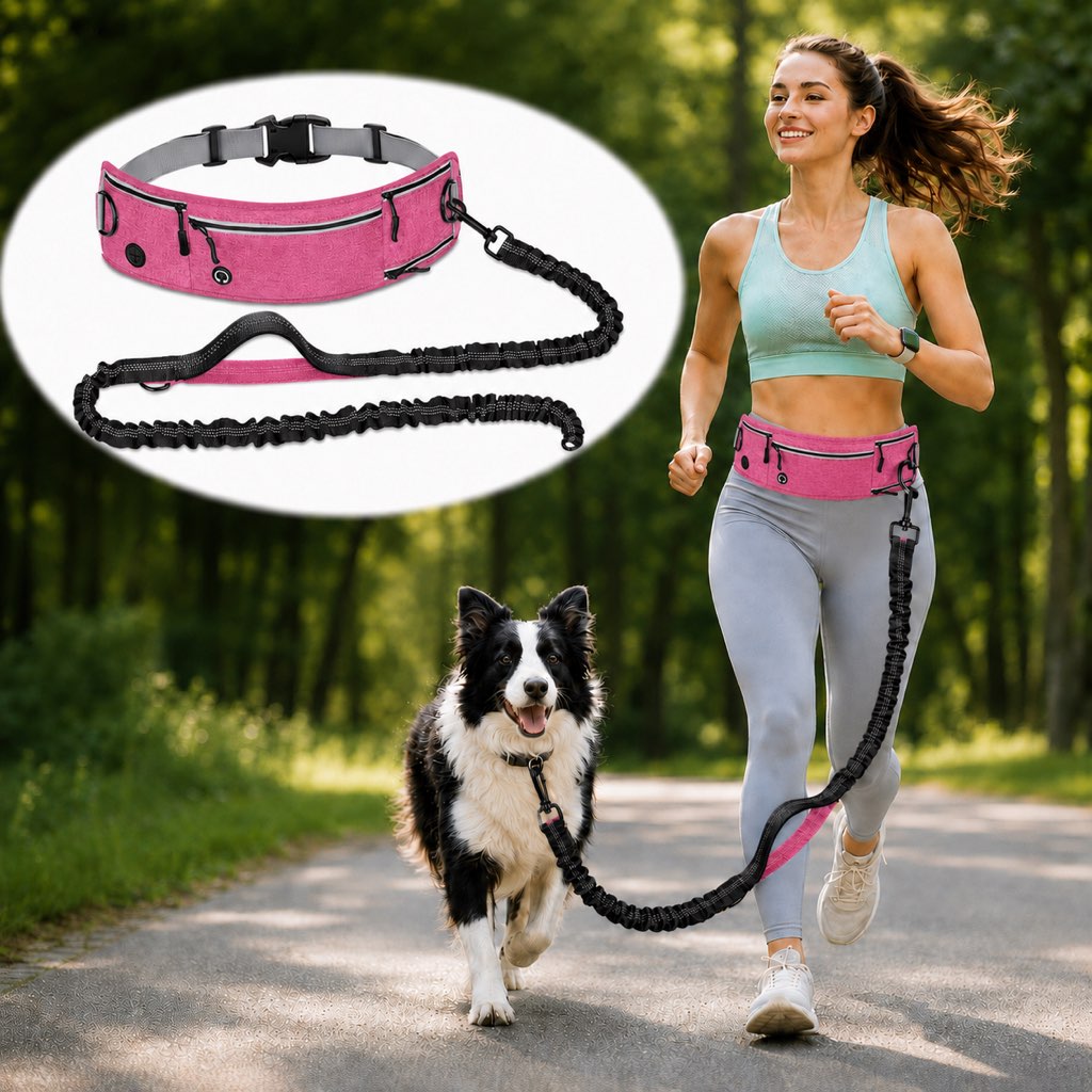 Dog Running Leash, Hands-Free Waist Belt for Jogging & Hiking