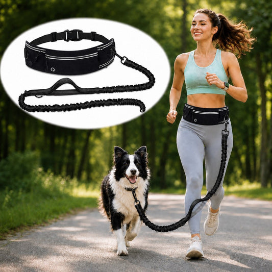 Dog Running Leash, Hands-Free Waist Belt for Jogging & Hiking