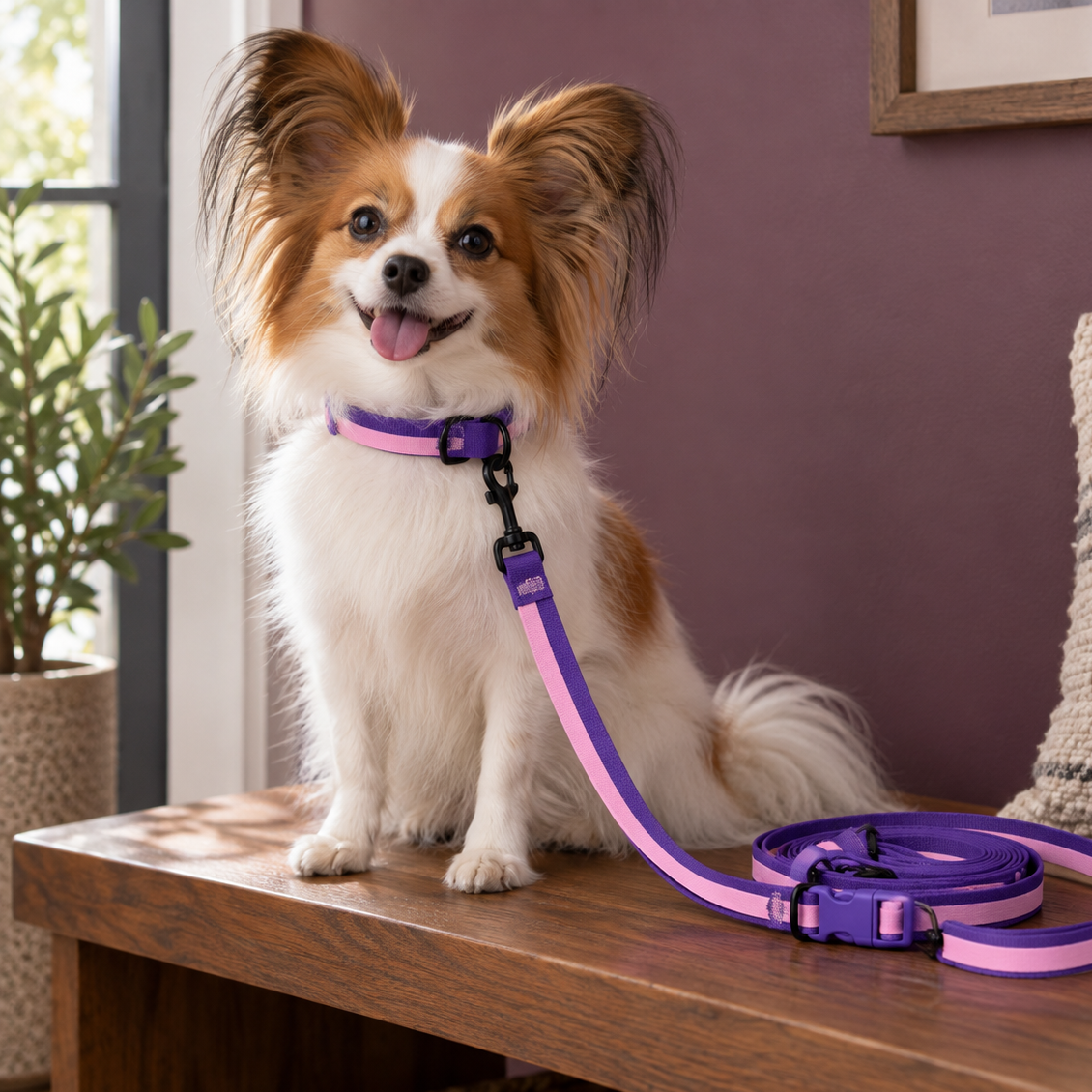 Hands-Free Webbing Dog Leash & Collar Set for Easy Walks