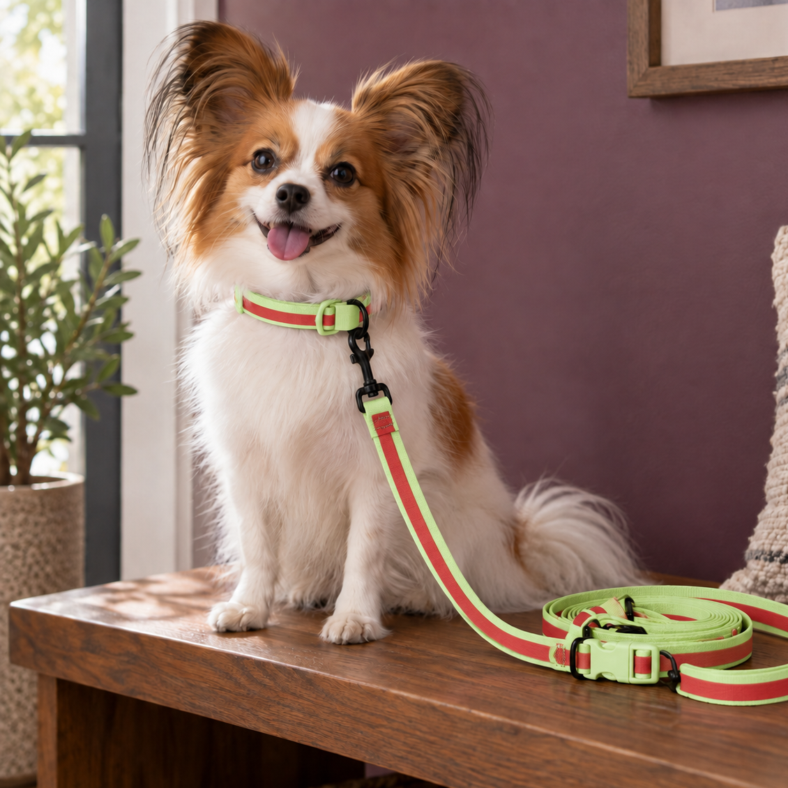 Hands-Free Webbing Dog Leash & Collar Set for Easy Walks