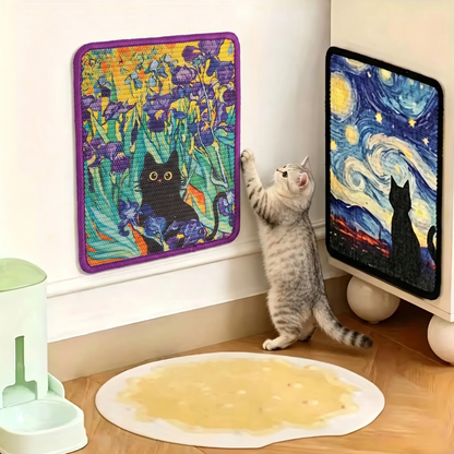 Kitten reaching up to the Irises art print wall scratcher