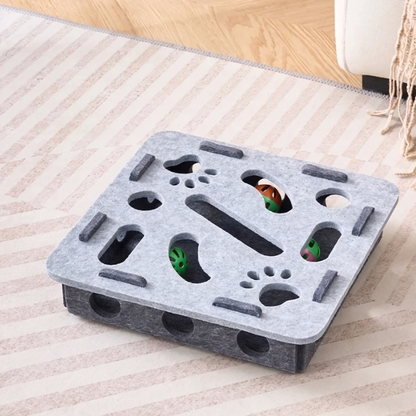 Grey square felt puzzle box for cats