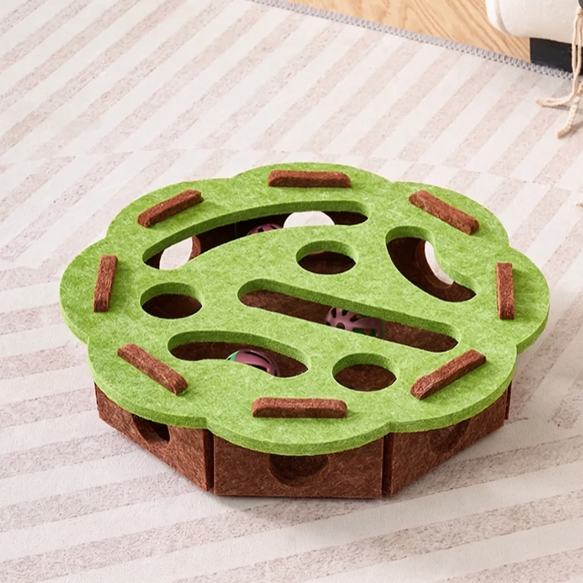Green flower felt puzzle box for cats