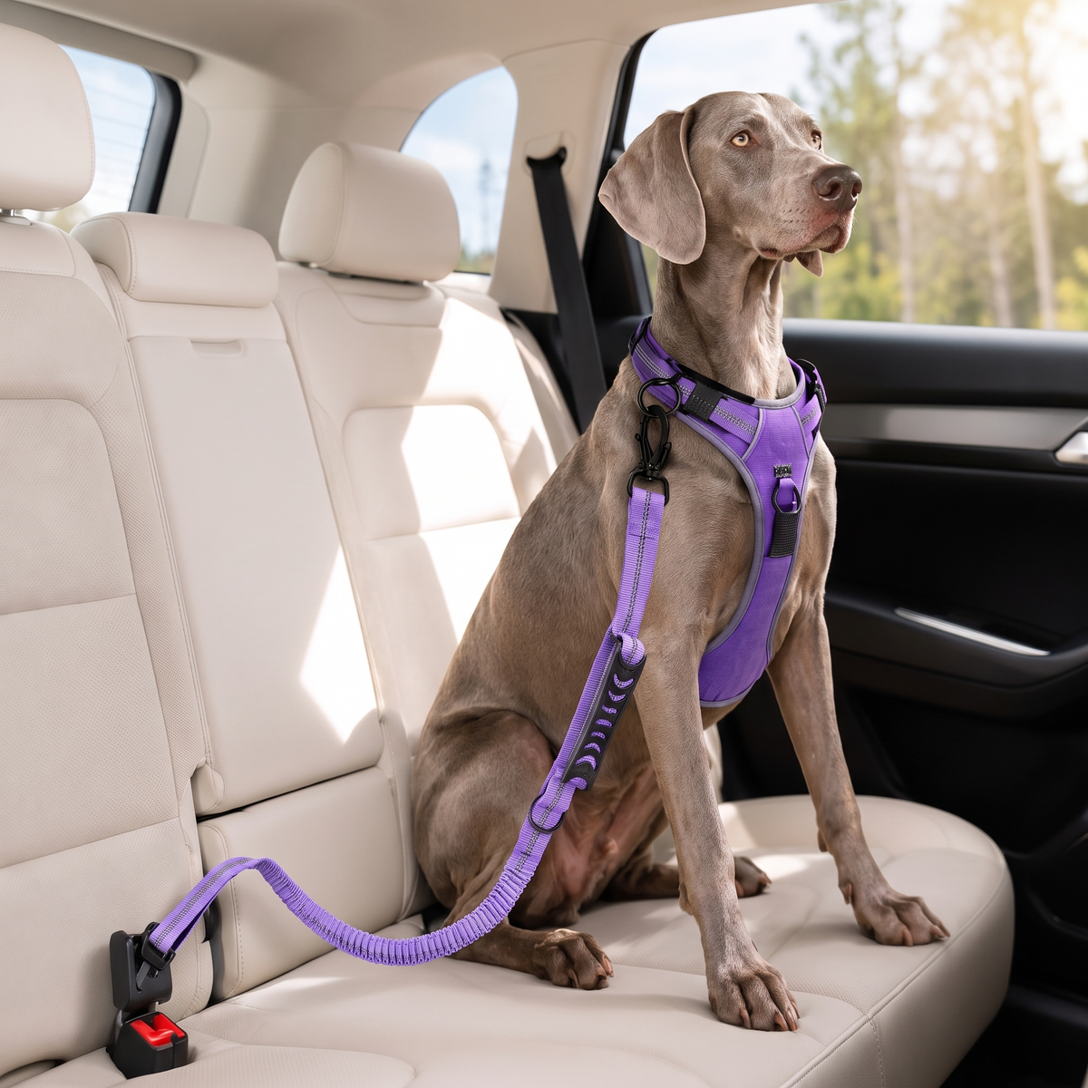 Dog Seat Belt Leash for Car, Reflective Bungee Tether