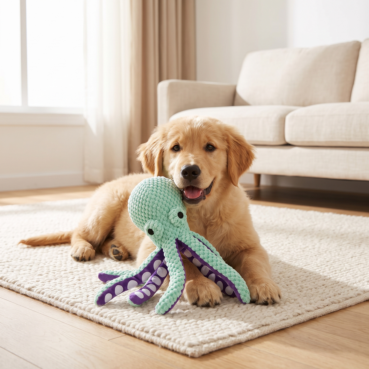 Calming Plush Squeaky Octopus Dog Toy for Cozy Comfort