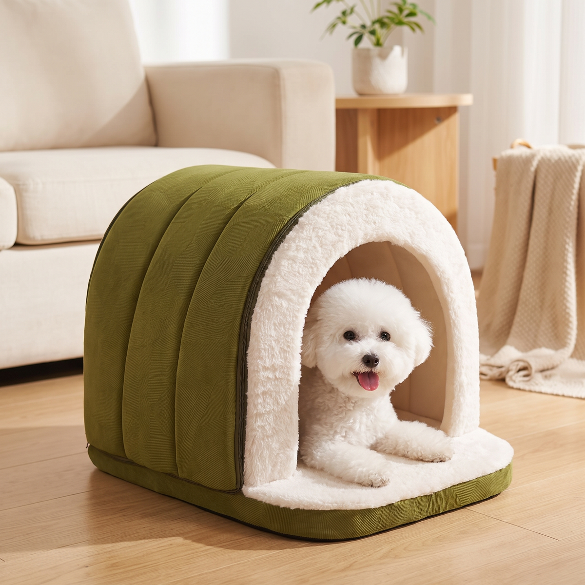 Snuggly Plush Cave Pet Bed for Calming, Cozy Naps