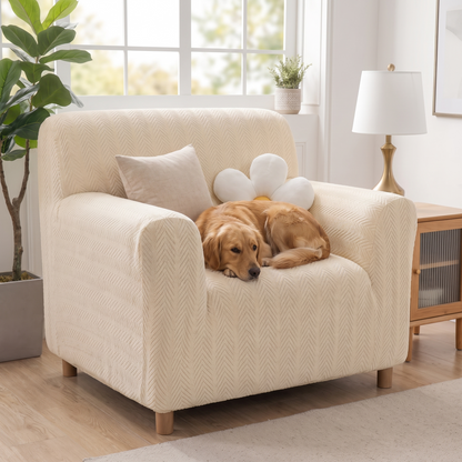 Stretch Plush Herringbone Sofa Slipcover, Full-Coverage Fitted Couch Cover, Fits 1-5 Seaters, for Dogs & Cats