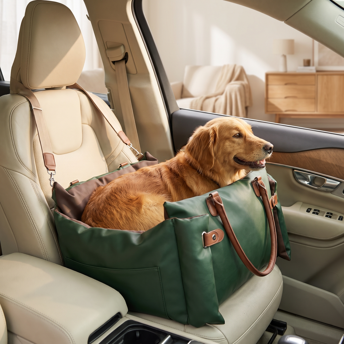Waterproof Faux Leather Dog Car Seat Bed for Easy Travel