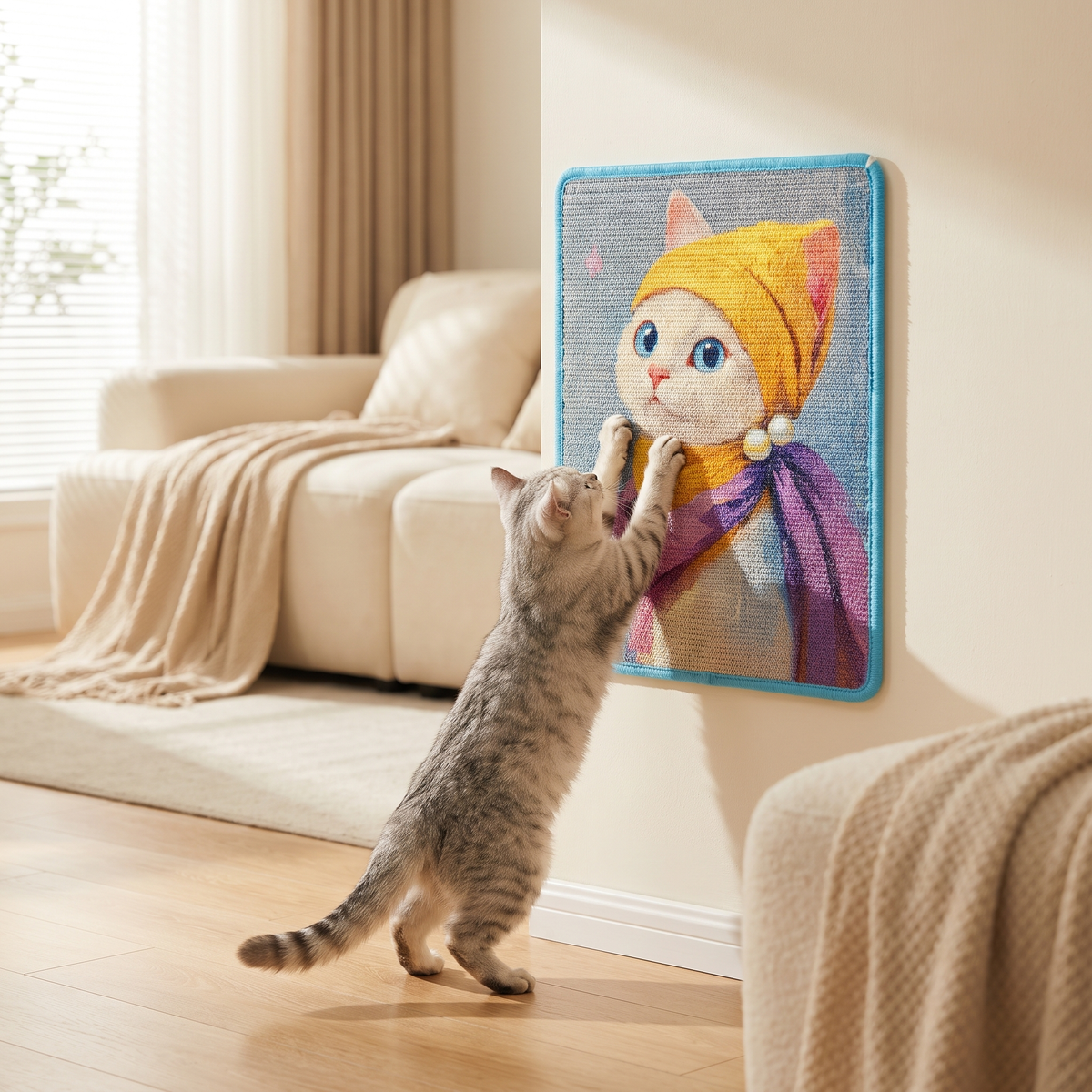 Artful Sisal Wall Cat Scratcher for Furniture Protection