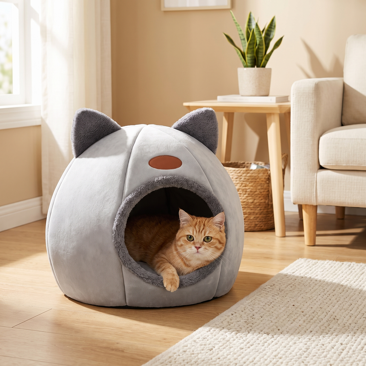 Cozy Plush Cat Ear Cave Bed for Snug, Secure Naps