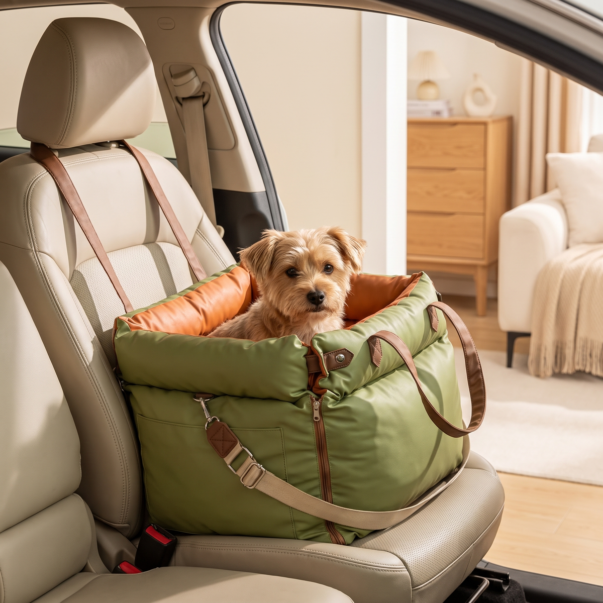 Deluxe Faux Leather Dog Booster Seat Bed for Safer Rides