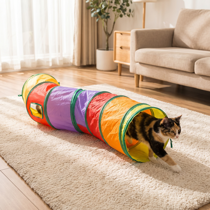 Colorful Collapsible Rainbow Cat Tunnel for Playful Chases