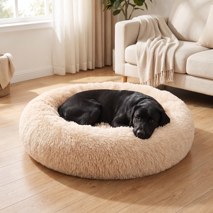 Fluffy Faux Fur Donut Pet Bed for Calming, Cozy Sleep