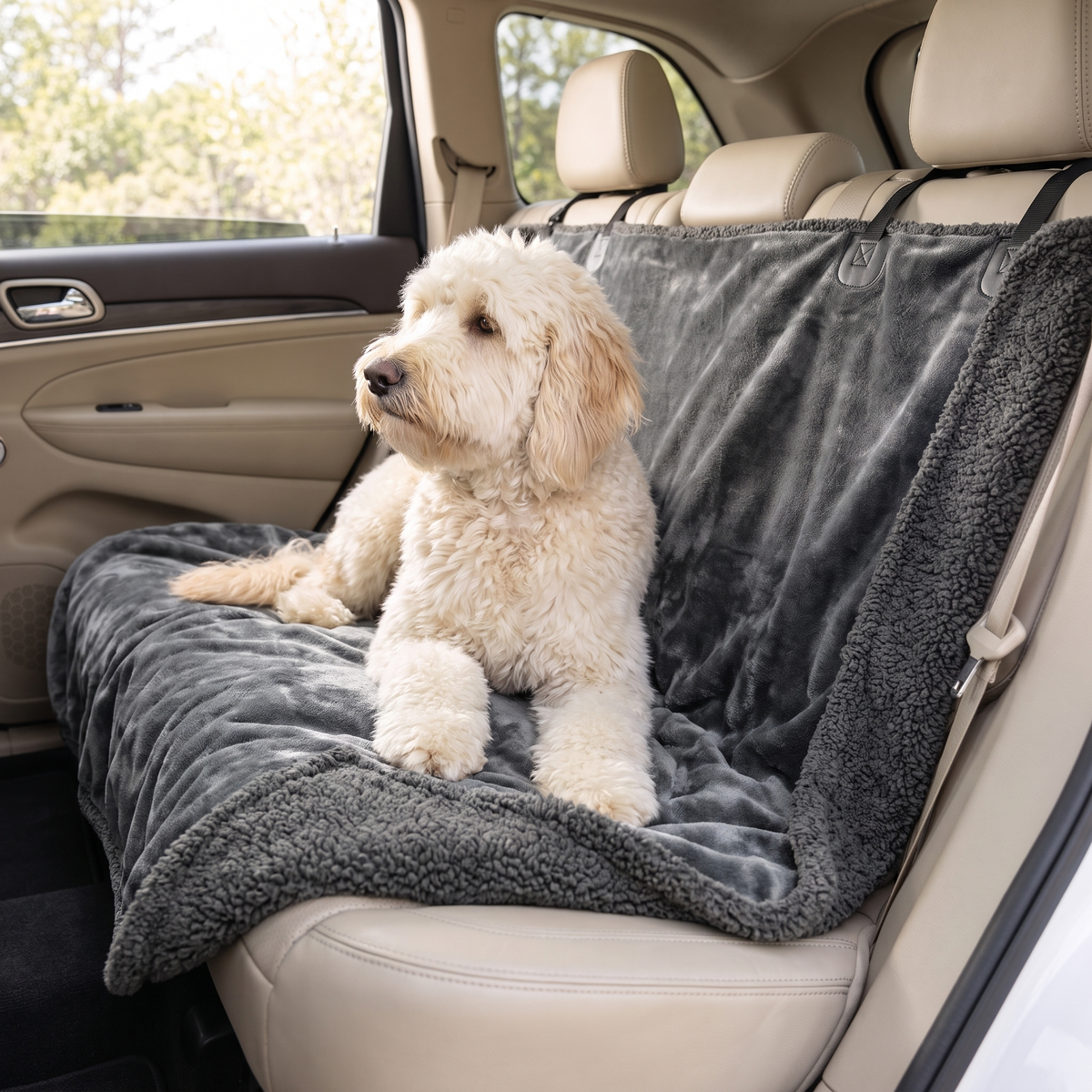 Plush Fleece & Sherpa Backseat Dog Blanket for Cozy Rides
