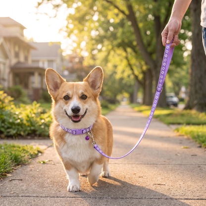 Adorable Paw-Print Nylon Collar & Leash Set for Daily Walks