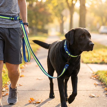 Hands-Free Webbing Dog Leash & Collar Set for Easy Walks