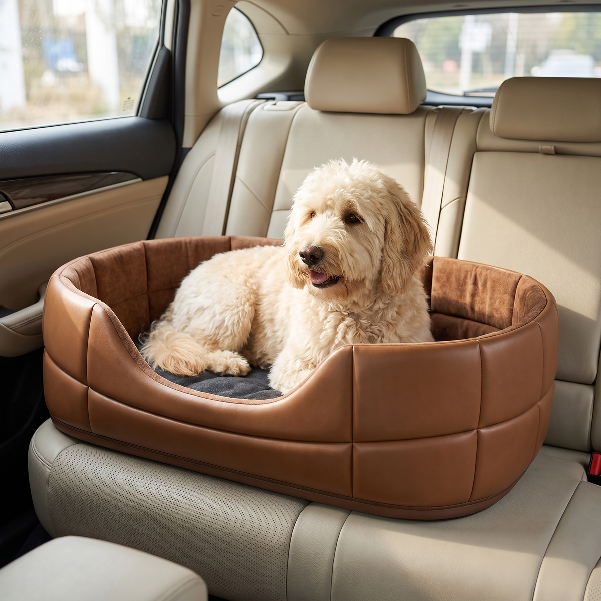 Quilted Waterproof Leather Dog Car Seat with High Bolsters