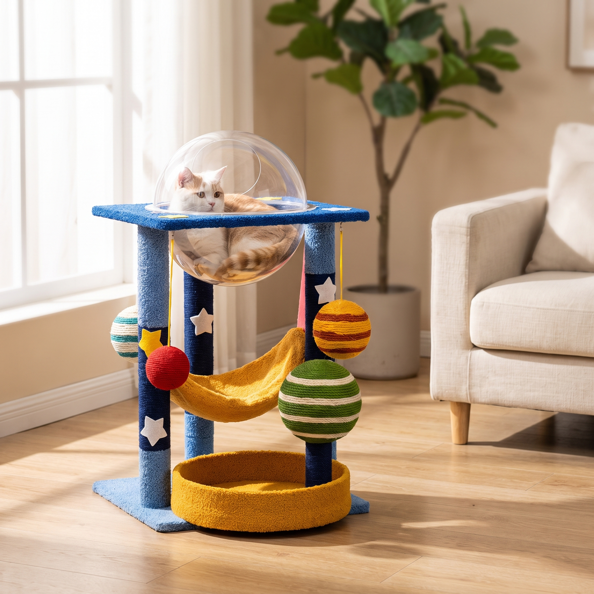 Starry Sky Sisal Cat Climbing Tower with Moon Nest