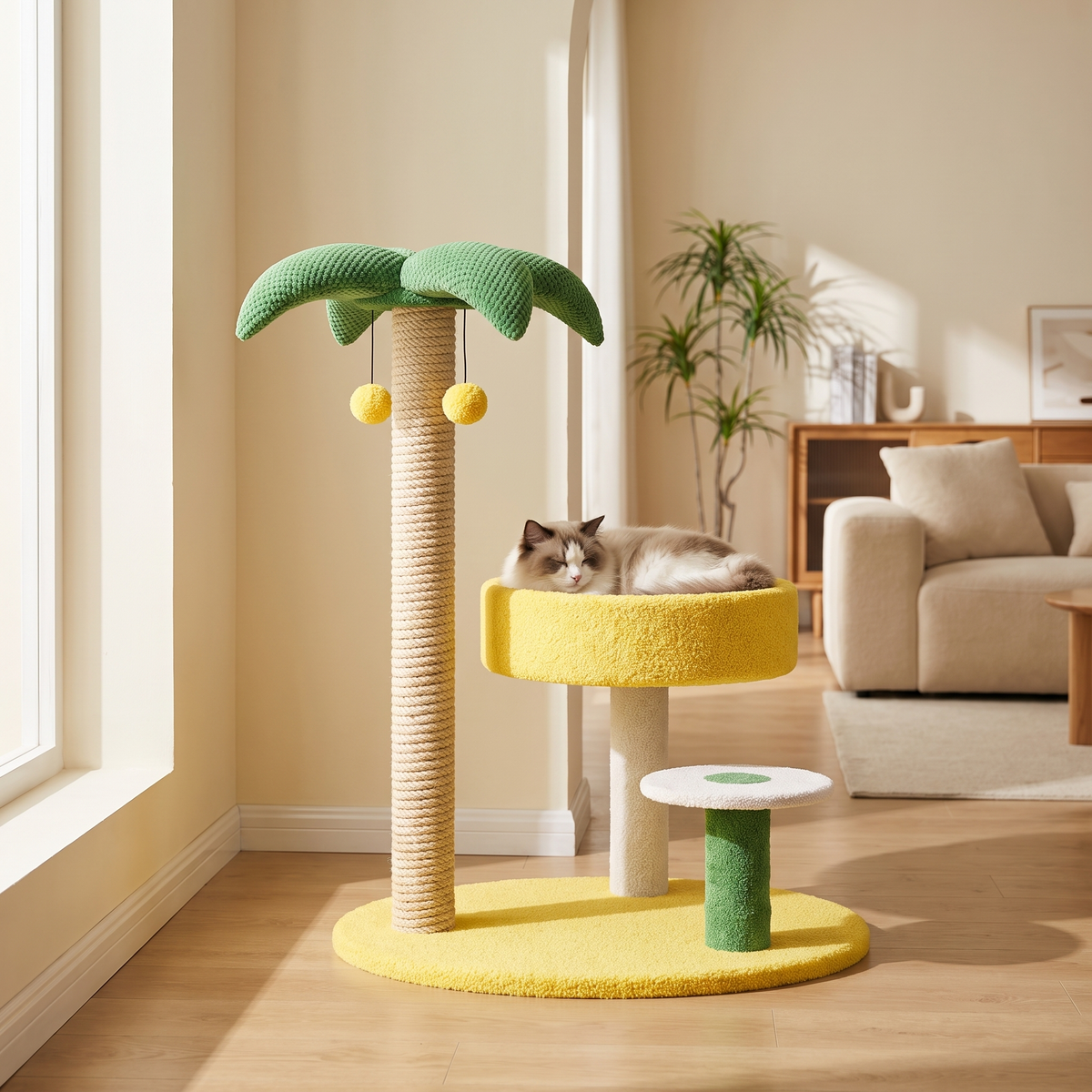 Coconut Tree Cat Tree and Scratching Post for Small Spaces
