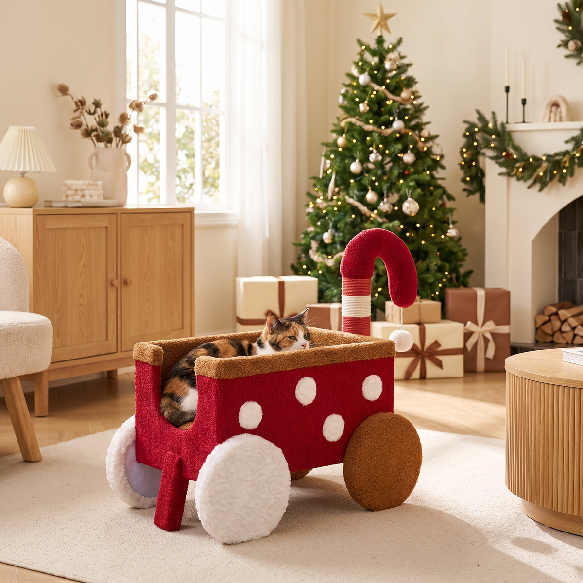 Christmas Reindeer Train Cat Tree with Carriage Add-Ons