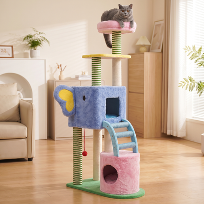 Elephant-Shaped Cat Tree for Climbing, Scratching and Napping
