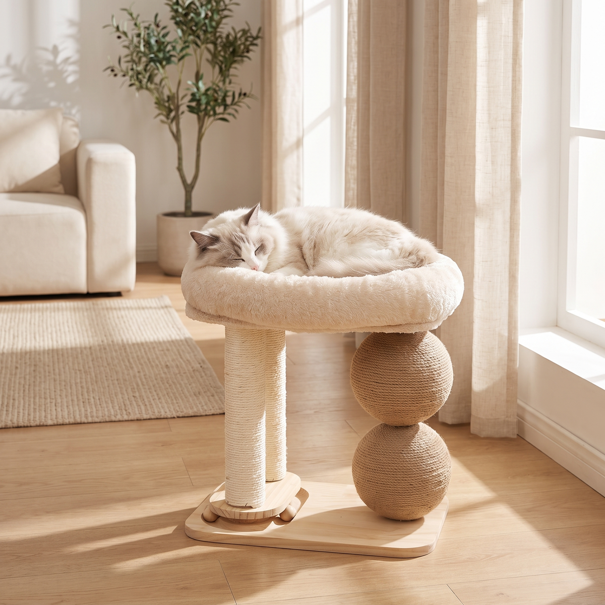 Sisal Cat Scratching Nest Bed with Wood, Rattan or Sisal Base