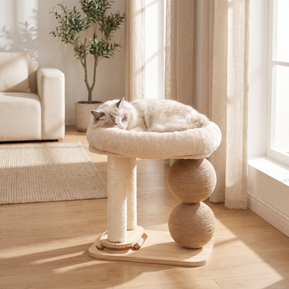 Sisal Cat Scratching Nest Bed with Wood, Rattan or Sisal Base