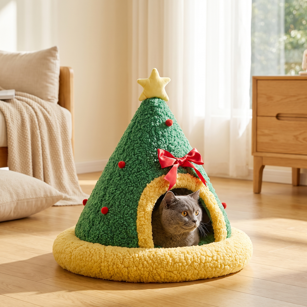 Christmas Tree Warm Cat Nest Bed