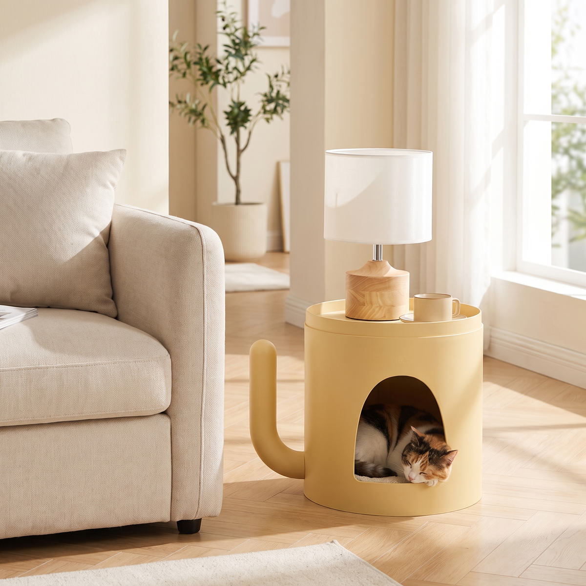 Arched Cat Side Table Bed in Japandi Style