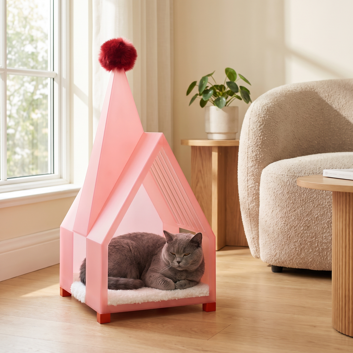 Pink Pet House Cat Bed