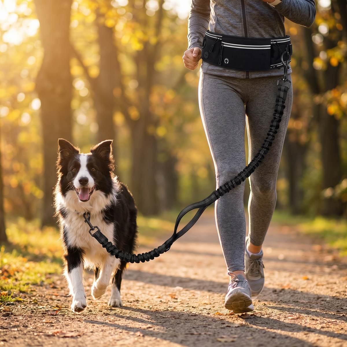 Dog Running Leash, Hands-Free Waist Belt for Jogging & Hiking