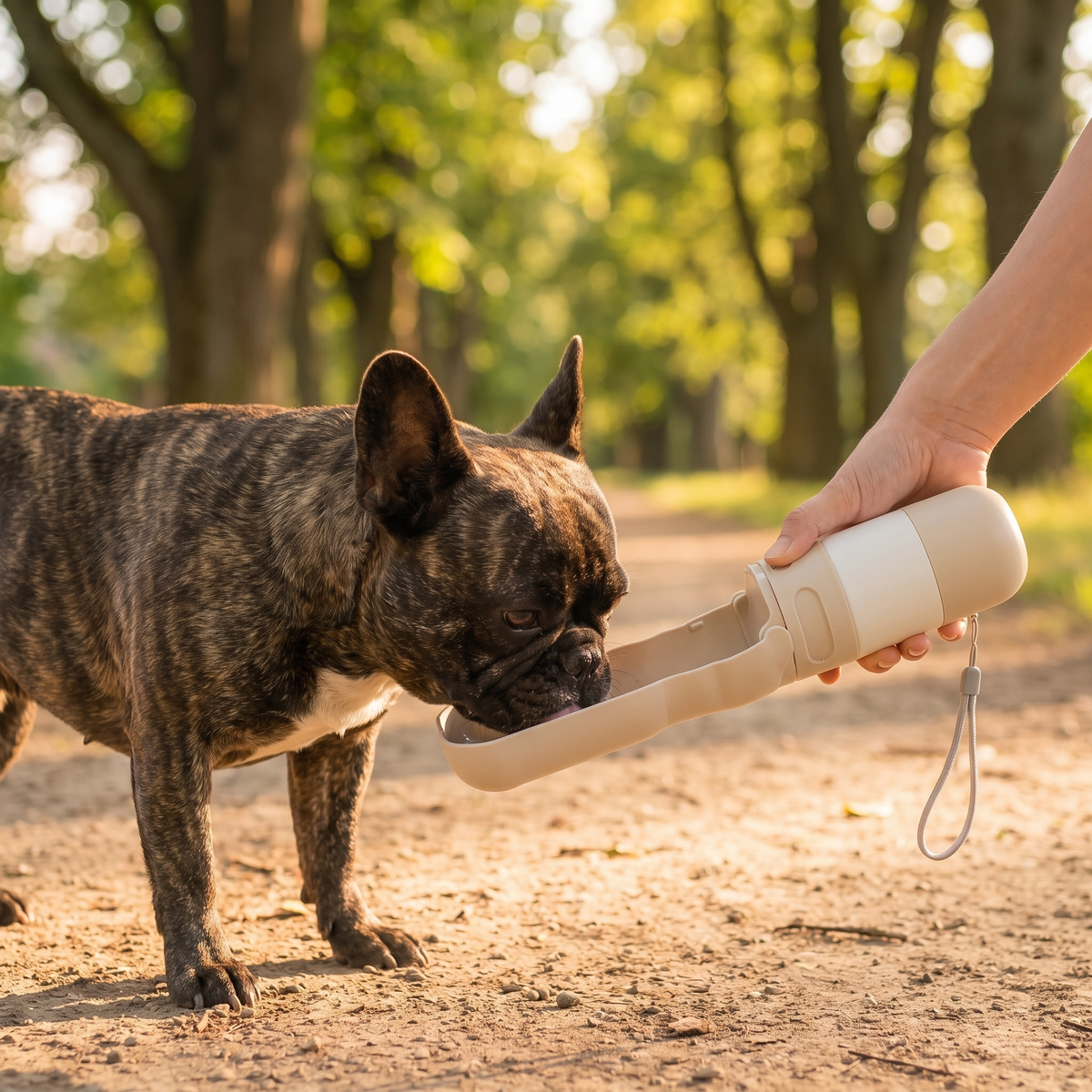 Portable Dog Water Bottle with Foldable Bowl & LED Light
