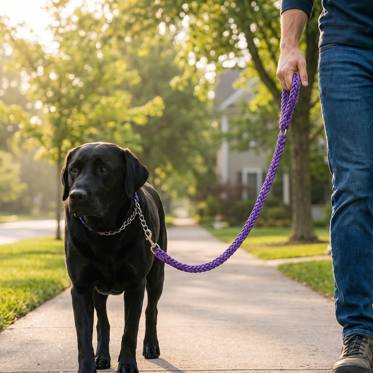 Dog Leash for Strong Pullers, Braided with Chain Control Collar