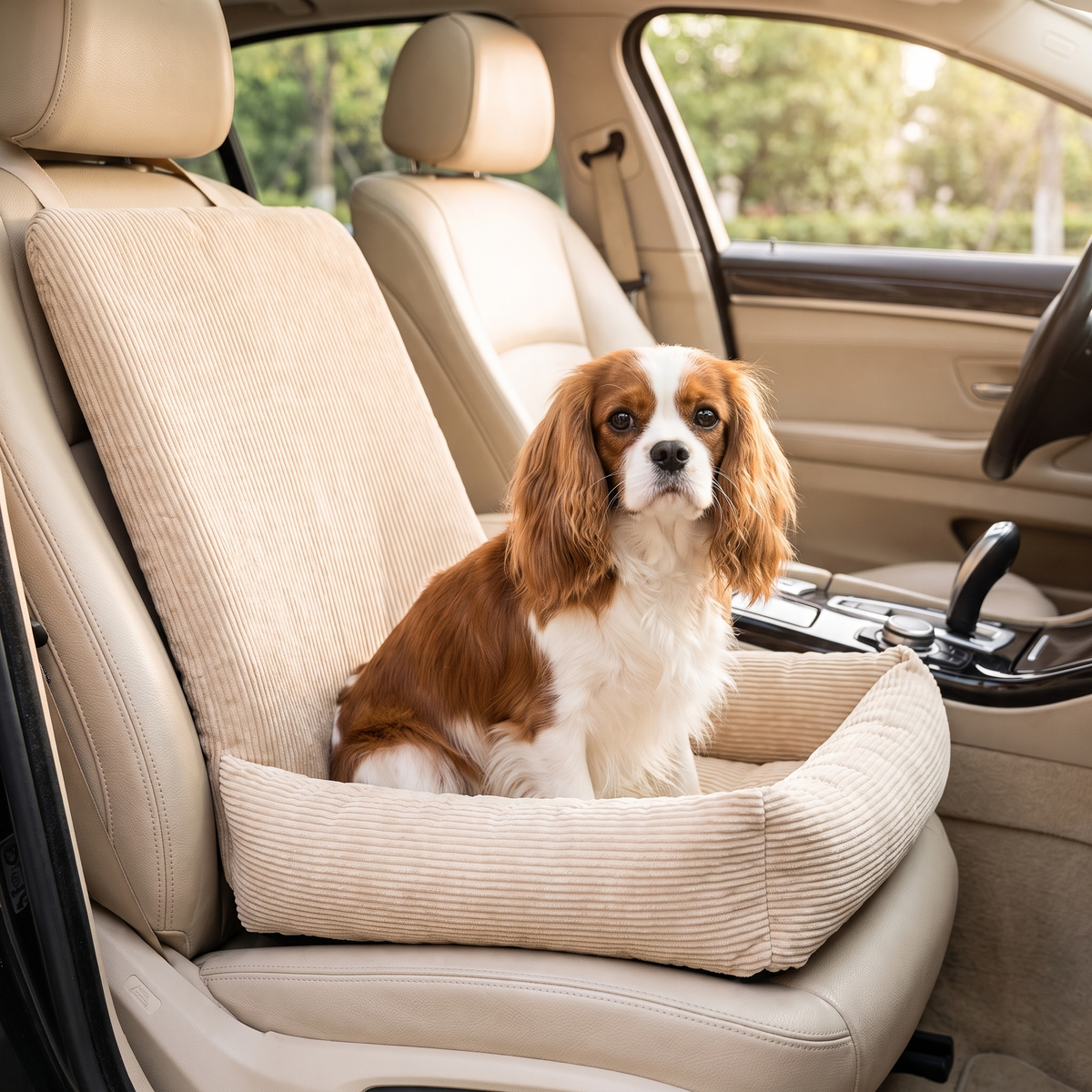 Dog Car Seat for Small Dogs & Cats, High Back Corduroy Booster