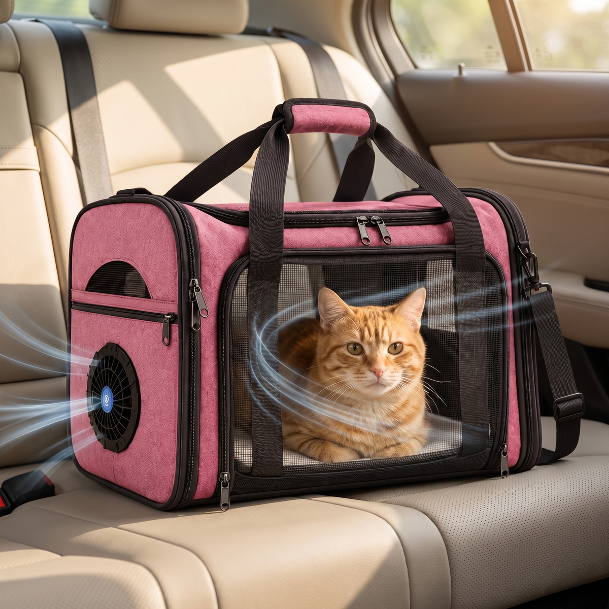 Cat Carrier with Fan for Vet Visits & Road Trips, Soft Sided