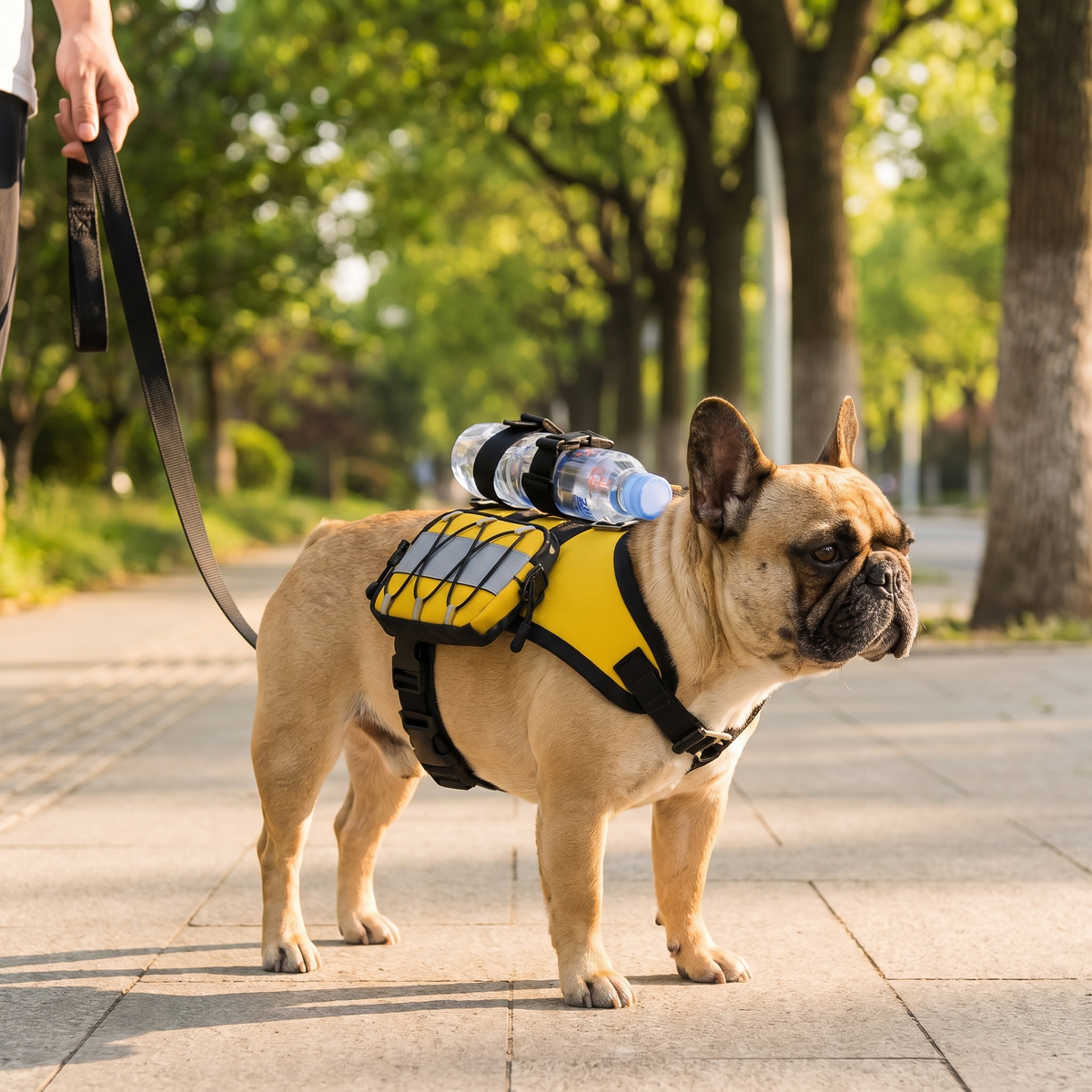 French Bulldog Harness, Tactical Vest Backpack with Bottle Holder