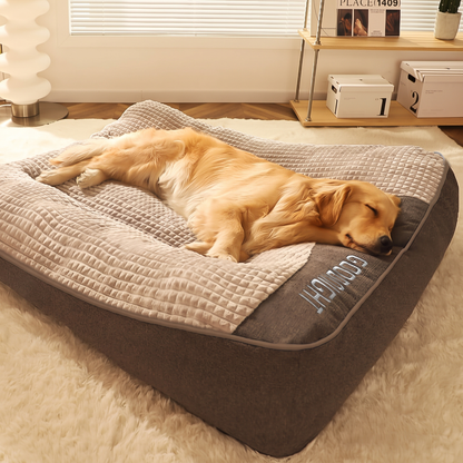 Raised bolster on the velvet dog bed