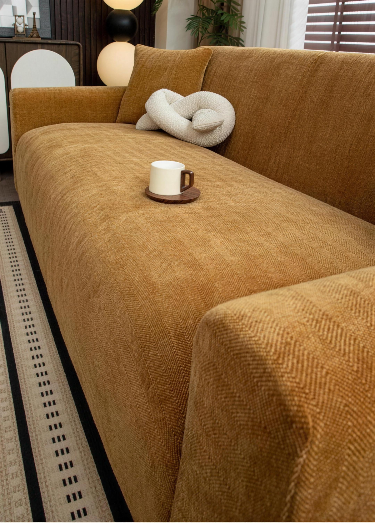 Coffee herringbone chenille sofa cover
