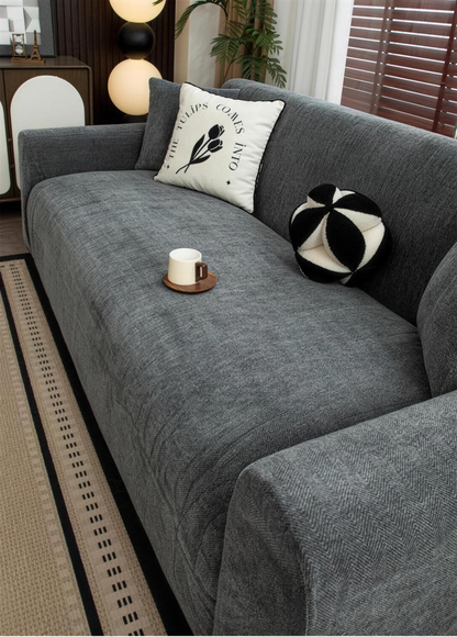 Grey herringbone chenille sofa cover